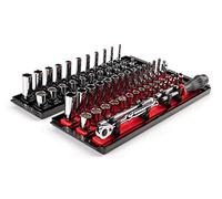 TEKTON 1/4 Inch Drive 12-Point Socket and Ratchet Set with Rails and Trays, 57-Piece (5/32-9/16 in., 4-15 mm) | SKT03302