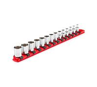 TEKTON 1/4 Inch Drive 12-Point Socket Set with Rail, 14-Piece (4-15 mm) | SHD90112