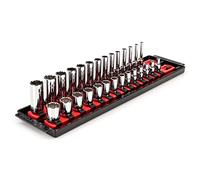 TEKTON 1/4 Inch Drive 12-Point Socket Set with Rails and Tray, 28-Piece (4-15 mm) | SHD90214
