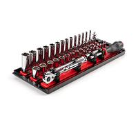 TEKTON 1/4 Inch Drive 6-Point Socket and Ratchet Set with Rails, 35-Piece (4-15 mm) | SKT03201