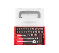 TEKTON 1/4 Inch Drive 6-Point Socket, Bit, and Ratchet Set with Mini Stacking Tool Box (49-Piece) | SKT06300