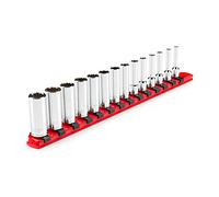 TEKTON 1/4 Inch Drive Deep 12-Point Socket Set with Rail, 14-Piece (4-15 mm) | SHD90114