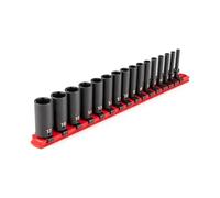 TEKTON 1/4 Inch Drive Deep 6-Point Impact Socket Set with Rail, 16-Piece (4-17 mm) | SID90103