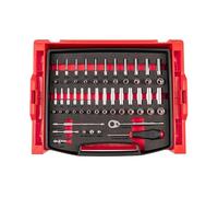 TEKTON 1/4 Inch Drive Shallow and Deep 12-Point Socket and Ratchet Set with Open Top Drawer and Rack, 58-Piece (5/32-9/16 in., 4-15 mm) | OLB94304