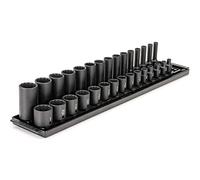 TEKTON 3/8 Inch Drive 12-Point Impact Socket Set with Rails, 30-Piece (1/4-1 in.) | SID91214