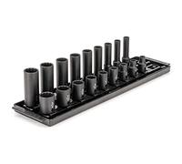 TEKTON 3/8 Inch Drive 12-Point Impact Socket Set with Rails, 18-Piece (5/16-3/4 in.) | SID91212