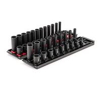 TEKTON 3/8 Inch Drive 12-Point Impact Socket Set with Rails, 42-Piece (5/16-3/4 in, 8-19 mm) | SID91217