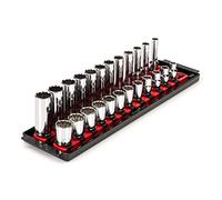 TEKTON 3/8 Inch Drive 12-Point Socket Set with Rails and Tray, 24-Piece (8-19 mm) | SHD91216