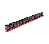 TEKTON 3/8 Inch Drive 6-Point Impact Socket Set with Rail, 19-Piece (6-24 mm) | SID91106