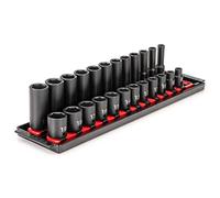 TEKTON 3/8 Inch Drive 6-Point Impact Socket Set with Rails, 24-Piece (8-19 mm) | SID91209