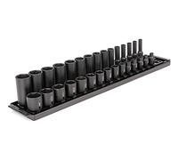 TEKTON 3/8 Inch Drive 6-Point Impact Socket Set with Rails, 30-Piece (1/4-1 in.) | SID91210