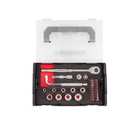 TEKTON 3/8 Inch Drive 6-Point Socket, Bit, and Ratchet Set with Mini Stacking Tool Box (32-Piece) | SKT96100