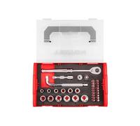 TEKTON 3/8 Inch Drive 6-Point Socket, Bit, and Ratchet Set with Mini Stacking Tool Box (35-Piece) | SKT96200