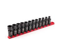 TEKTON 3/8 Inch Drive 6-Point Universal Joint Impact Socket Set with Rail, 12-Piece (8-19 mm) | SID97102