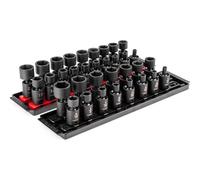 TEKTON 3/8 Inch Drive 6-Point Universal Joint Impact Socket Set with Rails, 34-Piece (1/4-1 in., 6-24 mm) | SID97201