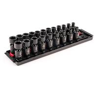 TEKTON 3/8 Inch Drive 6-Point Universal Joint Impact Socket Set with Rails and Tray, 21-Piece (5/16-3/4 in., 8-19 mm) | SID97200