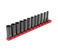 TEKTON 3/8 Inch Drive Deep 12-Point Impact Socket Set, 12-Piece (8-19 mm) - Rails | SID91111