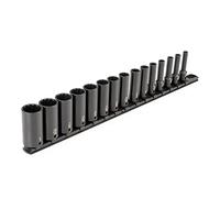 TEKTON 3/8 Inch Drive Deep 12-Point Impact Socket Set with Rail, 15-Piece (1/4-1 in.) | SID91113