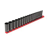 TEKTON 3/8 Inch Drive Deep 12-Point Impact Socket Set with Rail, 19-Piece (6-24 mm) | SID91115