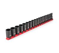 TEKTON 3/8 Inch Drive Semi-Deep 12-Point Impact Socket Set with Rail, 19-Piece (6-24 mm) | SID91119