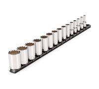 TEKTON 3/8 Inch Drive Semi-Deep 12-Point Socket Set with Rail, 15-Piece (1/4-1 in.) | SHD91123