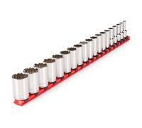 TEKTON 3/8 Inch Drive Semi-Deep 12-Point Socket Set with Rail, 19-Piece (6-24 mm) | SHD91122