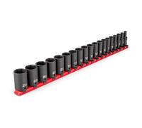TEKTON 3/8 Inch Drive Semi-Deep 6-Point Impact Socket Set with Rail, 19-Piece (6-24 mm) | SID91117