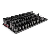 TEKTON 3/8 Inch Drive Shallow, Semi-Deep, and Deep 12-Point Impact Socket Set with Rails and Trays, 102-Piece (1/4-1 in., 6-24 mm) | SID91221