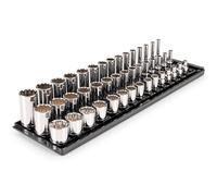 TEKTON 3/8 Inch Drive Shallow, Semi-Deep, and Deep 12-Point Socket Set with Rails and Trays, 45-Piece (1/4-1 in.) | SHD91127