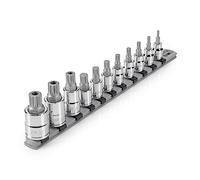 TEKTON 3/8 Inch Drive Triple Square and 1/2 Inch Drive TR Triple Square Bit Socket Set with Rail, 11-Piece (M4-M12, MT14-MT18) | SHB99100