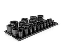 TEKTON SID92108 6-Point Shallow Impact Socket Set with Rails and Tray, 29-Piece (5/16-2")