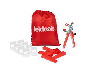 TekTools Tile Levelling System - Tile Levelers Spacers for Building Walls Floors - Reusable Leveling Wedges, Pliers and a TekTools Drawstring Bag, Plastic Levelling 3mm Clips with Wedges