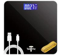TEKTRIC Digital Bathroom Scales for Body Weight, Rechargeable Weighing Scales in KG/LB, Weight Scales for People, Weight Machine Digital Electronic Bath Body Scales with USB Charging Cable, Body Tape
