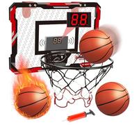 TEKXDD Basketball Hoop Indoor, Over The Door with Electronic Auto-Scoring Scoreboard, Inflator, 3 Balls Included, Mini Basketball Hoop for Kids and Adults, Gifts for Boys Girls