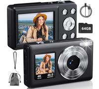 TEKXDD Dual Screen Digital Camera 4K, Compact Digital Camera with 64G SD Card, a 2.4" LCD Rear Screen and a 1.4" Front Screen, 64MP, 18x Zoom, Compact Portable Vlogging for Kids, Teens & Beginners