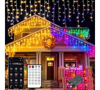 TEKXDD Icicle Outdoor Christmas Lights 400 LED 10M, 【APP Control】 Waterproof Warm White and RGB Icicle Lights, Remote +17 Modes + 4 Brightness + Timer + Speed, Xmas Lights Outdoor Decorations