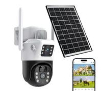 TEKXDD Solar Security Camera【Dual Lens】, 15600mAh WIFI Solar Security Camera Outdoor Wireless, 355° P 120°T Sound Light Alarm, Colour Night Vision, PIR Detection, 2 Way Talk, IP66 TF/Cloud