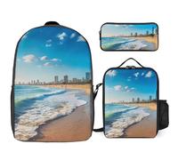 Tel Aviv Israel 3 Pieces Set Laptop Backpack Travel Daypack with Lunch Box Pencil Case for Men Women