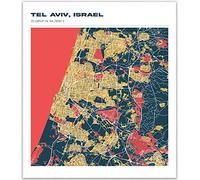 Tel Aviv, Israel City Map Poster | Israel Geological Travel Map Home Decor | Country Decor Gift For Social Studies Teacher | Tel Aviv City Map Travel Souvenir Gifts Home Décor (12 x 16, Red&Blue)
