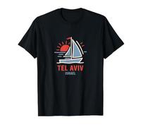 Tel Aviv Israel Sailboat Sunset Design Value Graphic T-Shirt, Men, Black, L