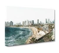 Tel Aviv Israel Skyline Painting Modern Art Canvas Wall Art Print Ready to Hang, Framed Picture for Living Room Bedroom Home Office Décor, 24x16 Inch (60x40 cm)