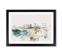 Tel Aviv Israel Skyline Watercolour Framed Print | A2 Black Framed Wall Art | Ready to Hang | Modern Cityscape Picture | Living Room Bedroom Lounge Office