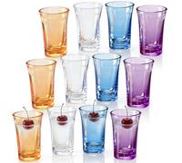 Tel Charme * 12-Pack 35ml Coloured Heavy Base Shot Glasses | Stackable Multicolored Shot Glass Set for Vodka, Tequila, Whisky Shots | Durable & Reusable Barware for Home, Bars & Parties