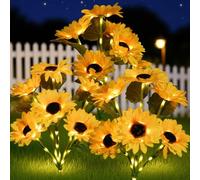 Tel Charme * 18-Flower Sunflower Garden Light, Waterproof Outdoor Warm White Illumination, Decorative Sunflower Lamp for Yard Patio Lawn Porch Flowerbed Pathway Cemetery Decor