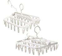 Tel Charme * 2 Pack Clothes Drying Racks with 32 Clips Foldable Clip Hangers Drip Hanger Plastic, Sock Dryer with Pegs for Washing Line, Wind-Proof Hook Underwear Hanger for Socks Bras, White