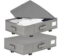 Tel Charme * 2 Pack Under Bed Storage on Wheels, 57L Rolling Underbed Storage Containers with Lids, Under Bed Organizer for Clothes, Shoes, Blankets, Toys (Grey)