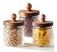 Tel Charme * 3-Pack 500ml Glass Jars with Bamboo Lids, Airtight Vintage Glass Storage Canisters for Kitchen Pantry Coffee Sugar Tea Flour Snacks(Transparent-2)