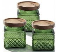 Tel Charme * 3-Pack 600ml Glass Canisters with Bamboo Lids, Vintage Airtight Storage Jars for Kitchen Pantry Organization - Food Containers for Sugar, Tea, Coffee, Flour, Snacks(Green-2)