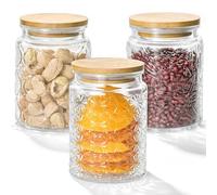 Tel Charme * 3-Pack 700ml Glass Jars with Bamboo Lids, Airtight Vintage Glass Storage Canisters for Kitchen Pantry Coffee Sugar Tea Flour Snacks (Transparent)