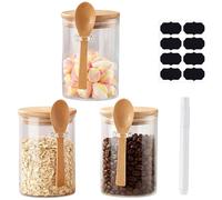 Tel Charme * 3-Pack Glass Jars with Wooden Lids & Spoon, Airtight Food Storage Containers for Overnight Oats, Yogurt, Salad, Cereal, Nuts, Chia Pudding (17oz/500ml)